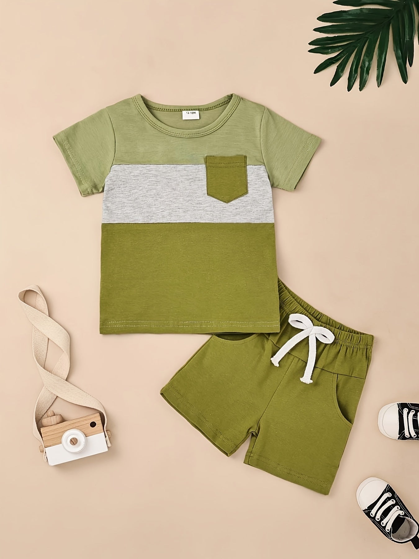 Baby Boy Clothes Toddler Boy Summer Outfits Short Sleeve Patchwork Top T-shirt & Pocket Pant Set 2 Piece 12 Months-4T