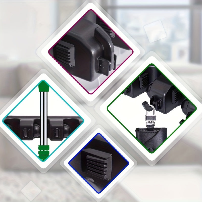 Wall Mounted Broom & Tool Organizer | 5 Slots 6 Hooks Storage Rack