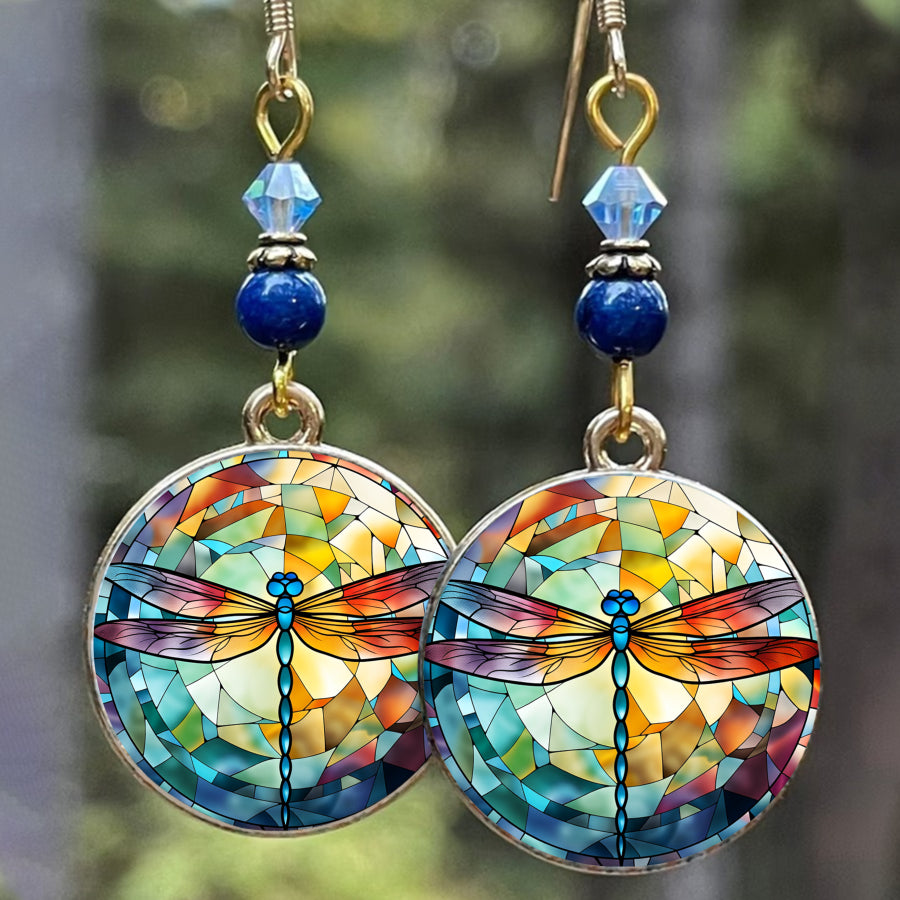 2pcs Dragonfly Earrings Stained Glass Earrings Nature Earrings Artistic Earrings Round Earrings Insect Earrings Jewelry Accessories Unique Jewelry Christmas Gifts Valentine Gifts Everyday Gifts Spring Gifts
