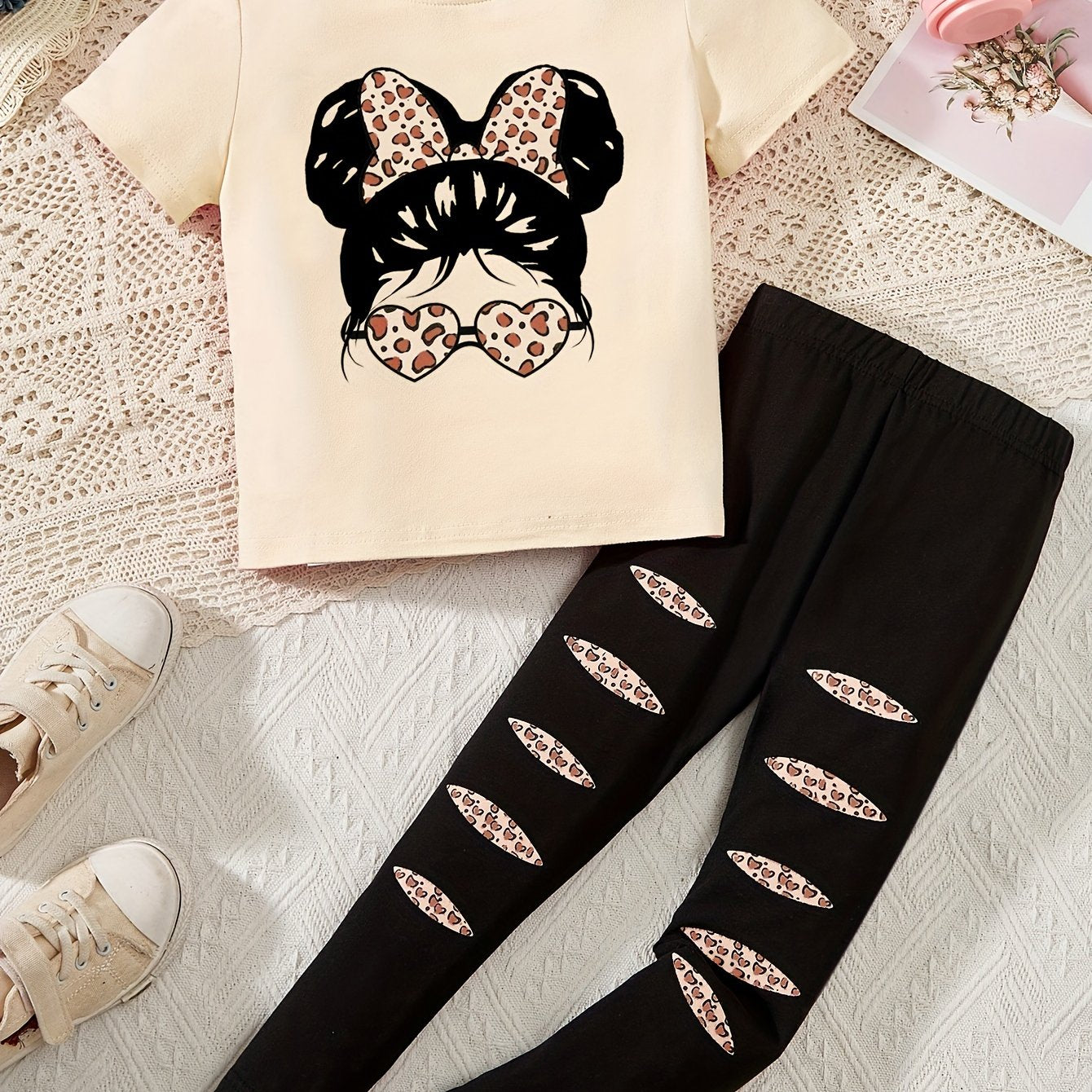 2pcs Cartoon Girl Graphic Outfits Girls Comfy Pullover + Pants Set For Outdoor