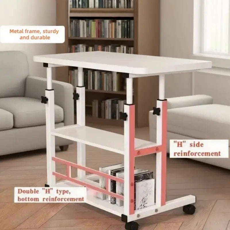 Height-Adjustable Mobile Table with Lockable Wheels, Reinforced Frame Folding Side Table, Black And White Handmade Art Workstation, Small Space Storage Table for Bedroom, Living Room, Or Study, Ideal Gift for Crafters, Artist