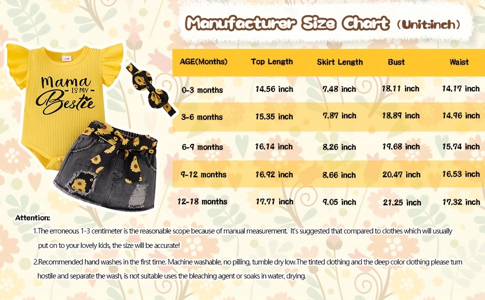 Baby Girl Clothes Newborn Romper Ruffle Sleeve Short Jeans Skirt With Headband Infant Outfits Set 0-18 Months, for Outdoor
