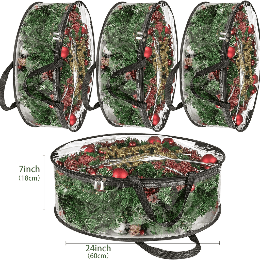 4pcs Transparent Wreath Storage Bag, 24 Inch/ 30 Inch Christmas Wreath Storage Containers, Heavy-duty PVC Garland Protector With Handle For Seasonal Christmas Wreaths Storage And Organization, Organizer Supplies Winter Christ
