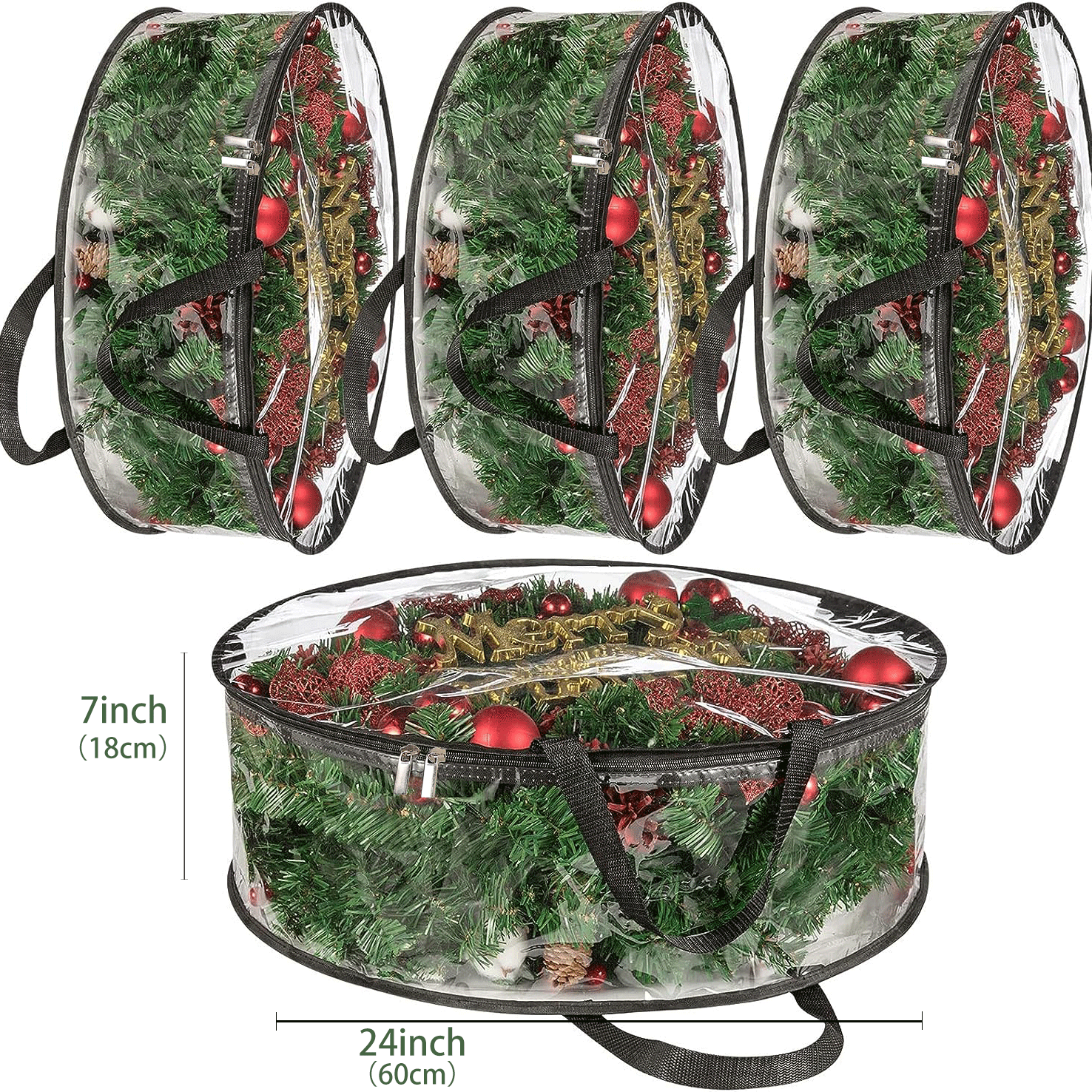 4pcs Transparent Wreath Storage Bag, 24 Inch/ 30 Inch Christmas Wreath Storage Containers, Heavy-duty PVC Garland Protector With Handle For Seasonal Christmas Wreaths Storage And Organization, Organizer Supplies Winter Christ