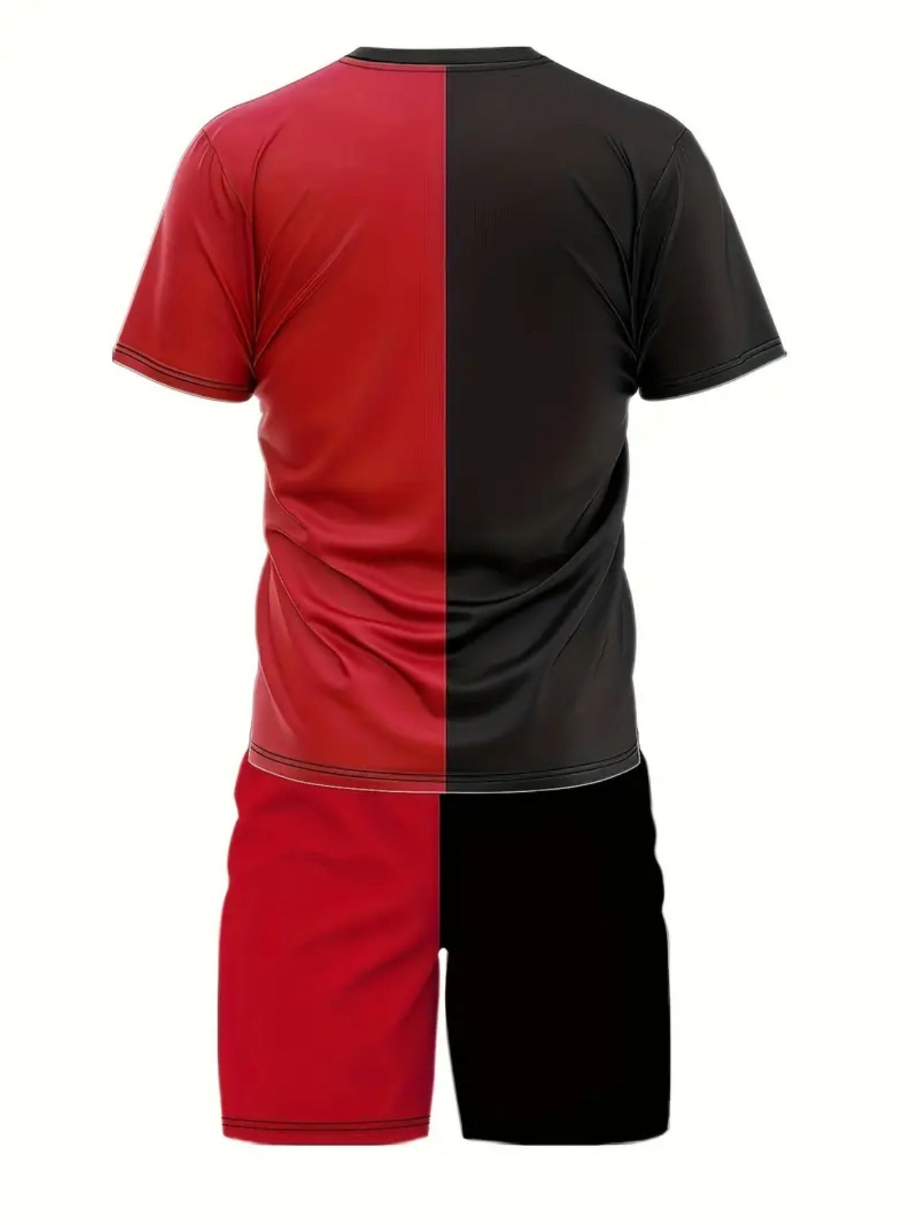 Men's Colorblock Heart Print 2Pcs Outfits, Short Sleeve T-shirt & Shorts Set For Summer