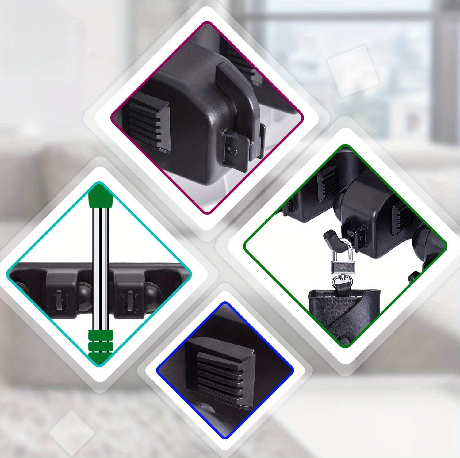Wall Mounted Broom & Tool Organizer | 5 Slots 6 Hooks Storage Rack
