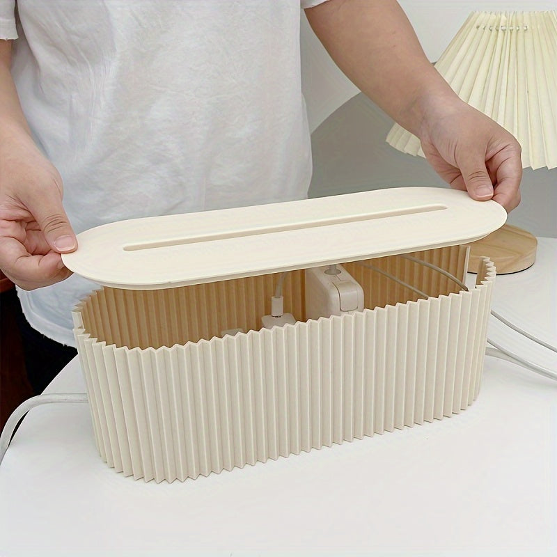 1pc High-Capacity Cable Storage Box - Space-Saving Desktop Cord Organizer with Lid for Office, Home Office, Living Room, and Home Storage & Organization