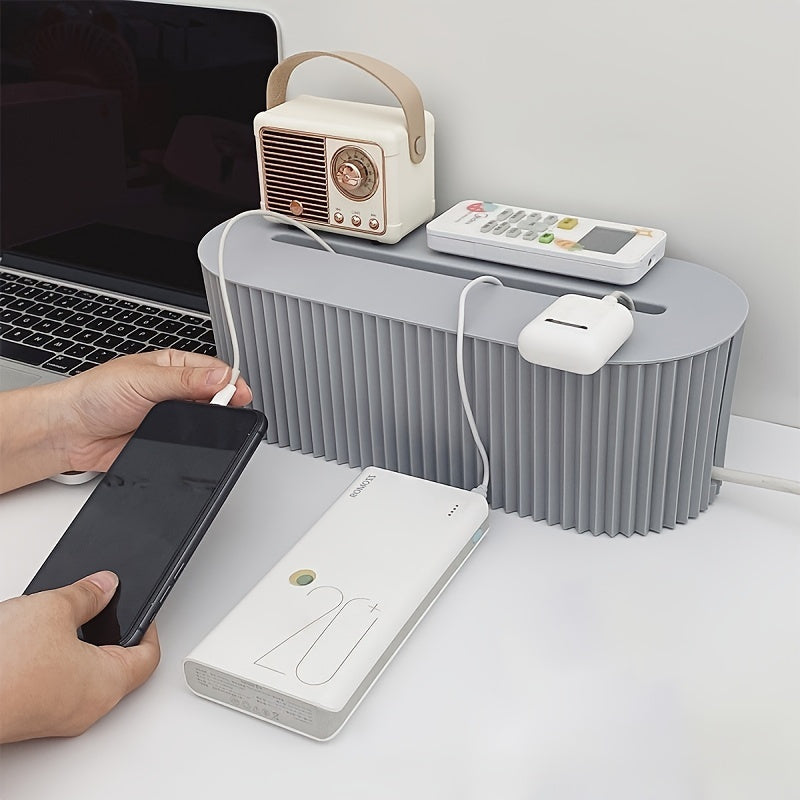 1pc High-Capacity Cable Storage Box - Space-Saving Desktop Cord Organizer with Lid for Office, Home Office, Living Room, and Home Storage & Organization