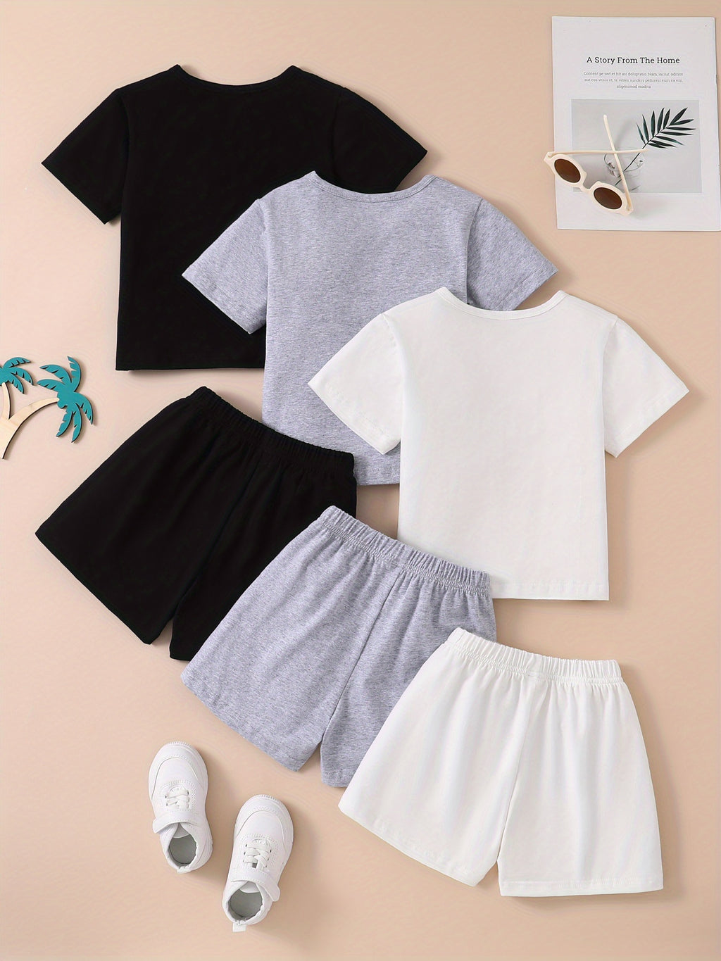 6pcs - 3 Outfits Set, Boy's Adorable Bear Graphic Print Crew Neck Short Sleeve T-Shirts & Shots For Kid's Outdoor Activities, Kid's Clothing For Daily & Outdoor Wear