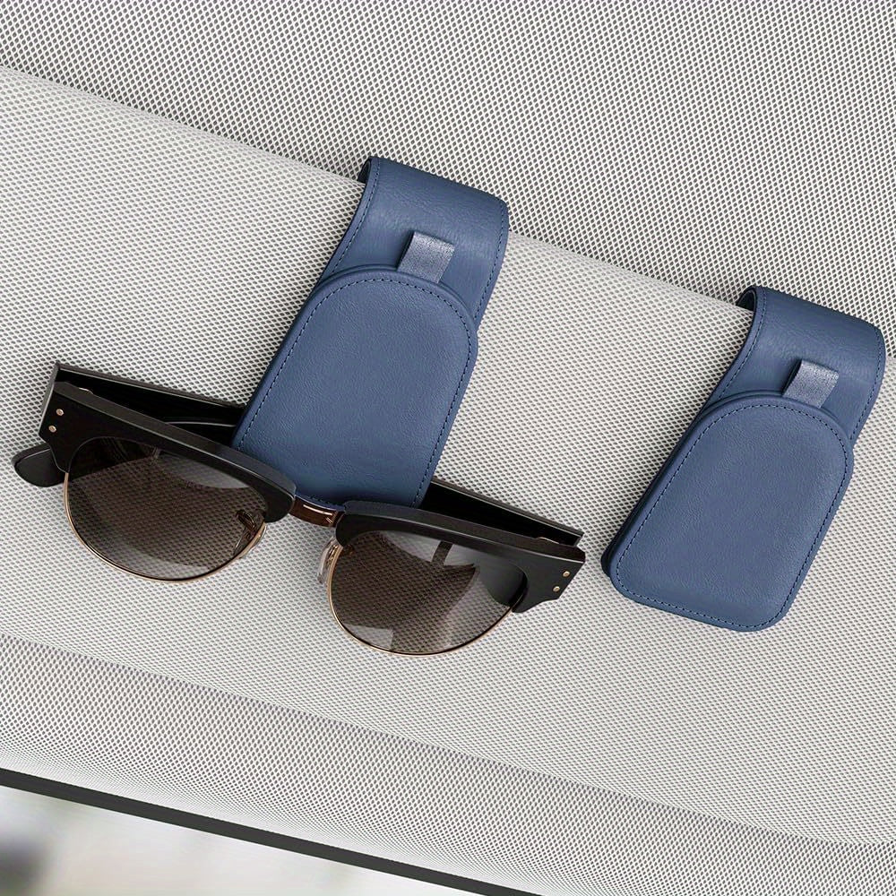 2/4pcs Magnetic Car Sunglass Holder, Suede Leather Visor Clip for Glasses, Universal Vehicle Sun Visor Mount, Non-Food Contact Accessory with Plastic Storage and Organization