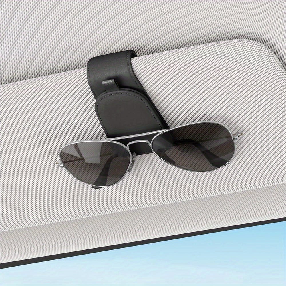 2/4pcs Magnetic Car Sunglass Holder, Suede Leather Visor Clip for Glasses, Universal Vehicle Sun Visor Mount, Non-Food Contact Accessory with Plastic Storage and Organization