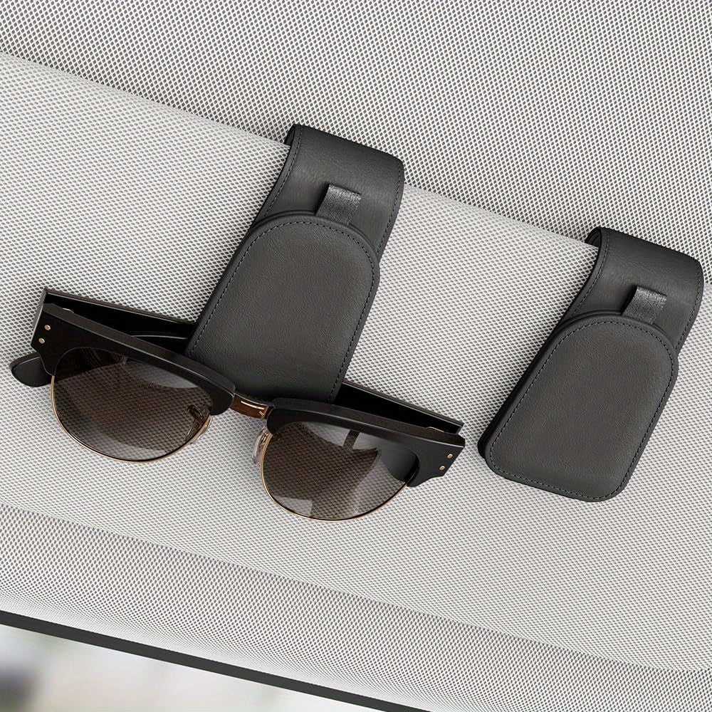 2/4pcs Magnetic Car Sunglass Holder, Suede Leather Visor Clip for Glasses, Universal Vehicle Sun Visor Mount, Non-Food Contact Accessory with Plastic Storage and Organization