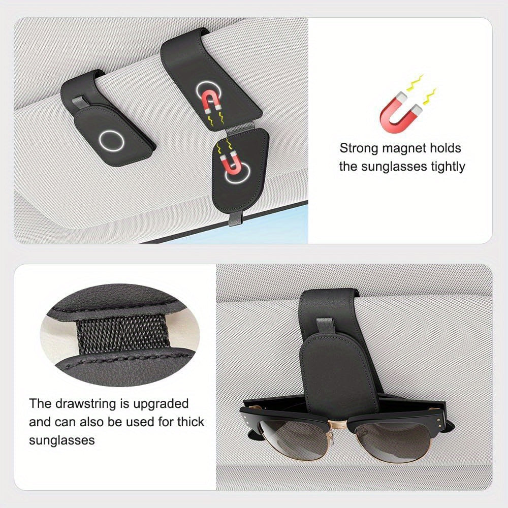 2/4pcs Magnetic Car Sunglass Holder, Suede Leather Visor Clip for Glasses, Universal Vehicle Sun Visor Mount, Non-Food Contact Accessory with Plastic Storage and Organization
