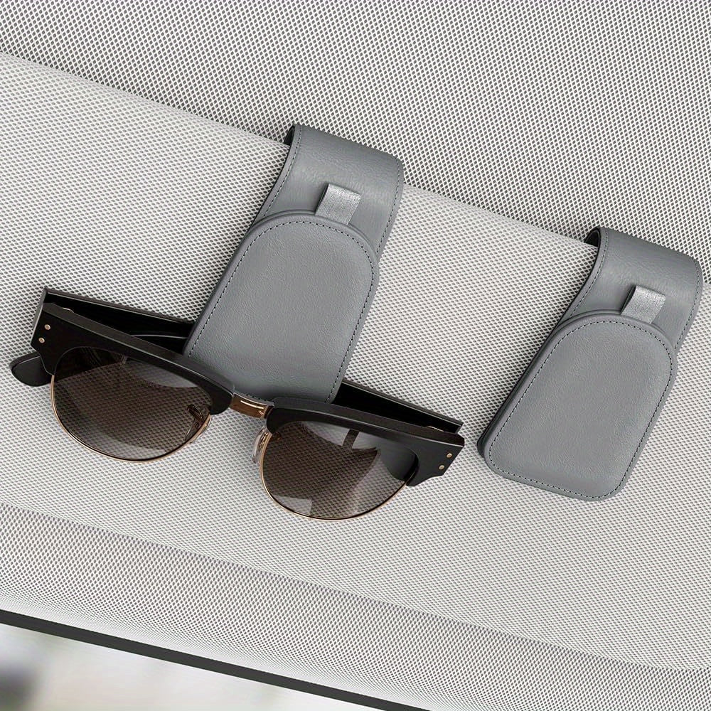 2/4pcs Magnetic Car Sunglass Holder, Suede Leather Visor Clip for Glasses, Universal Vehicle Sun Visor Mount, Non-Food Contact Accessory with Plastic Storage and Organization