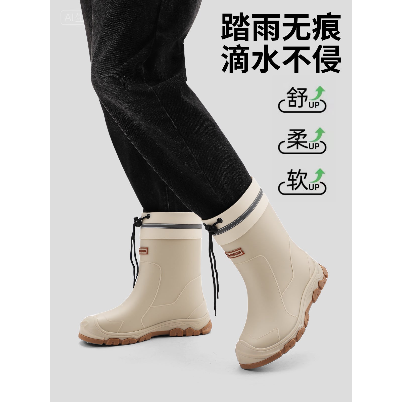 Women's High-end High Quality Rain Boots, Mid-calf Non-slip Rubber Rain Boots with Lightweight Cushioned Soles, Comfortable and Breathable, Suitable for Outdoor Walking, Gardening, and Various Weather Conditions