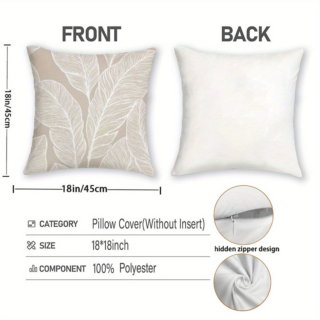 4pcs Printed Pillow Cover Set, Leaf Pattern Cushions for Bedroom Sofa, Creating a Cozy Rest Atmosphere, Adding Natural Comfort to Home, A Thoughtful Companion for Relaxation, 17.7x17.7 Inches, Zipper Closure, Machine Washable