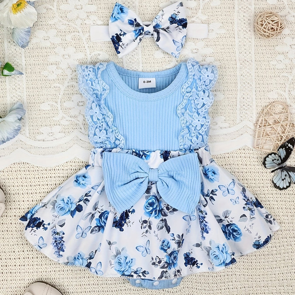 Baby Girl's Dressy Romper Dress - Random Print, Soft Cotton Knit Fabric - Summer Outfits | Hand Wash or Dry Clean | Regular Fit