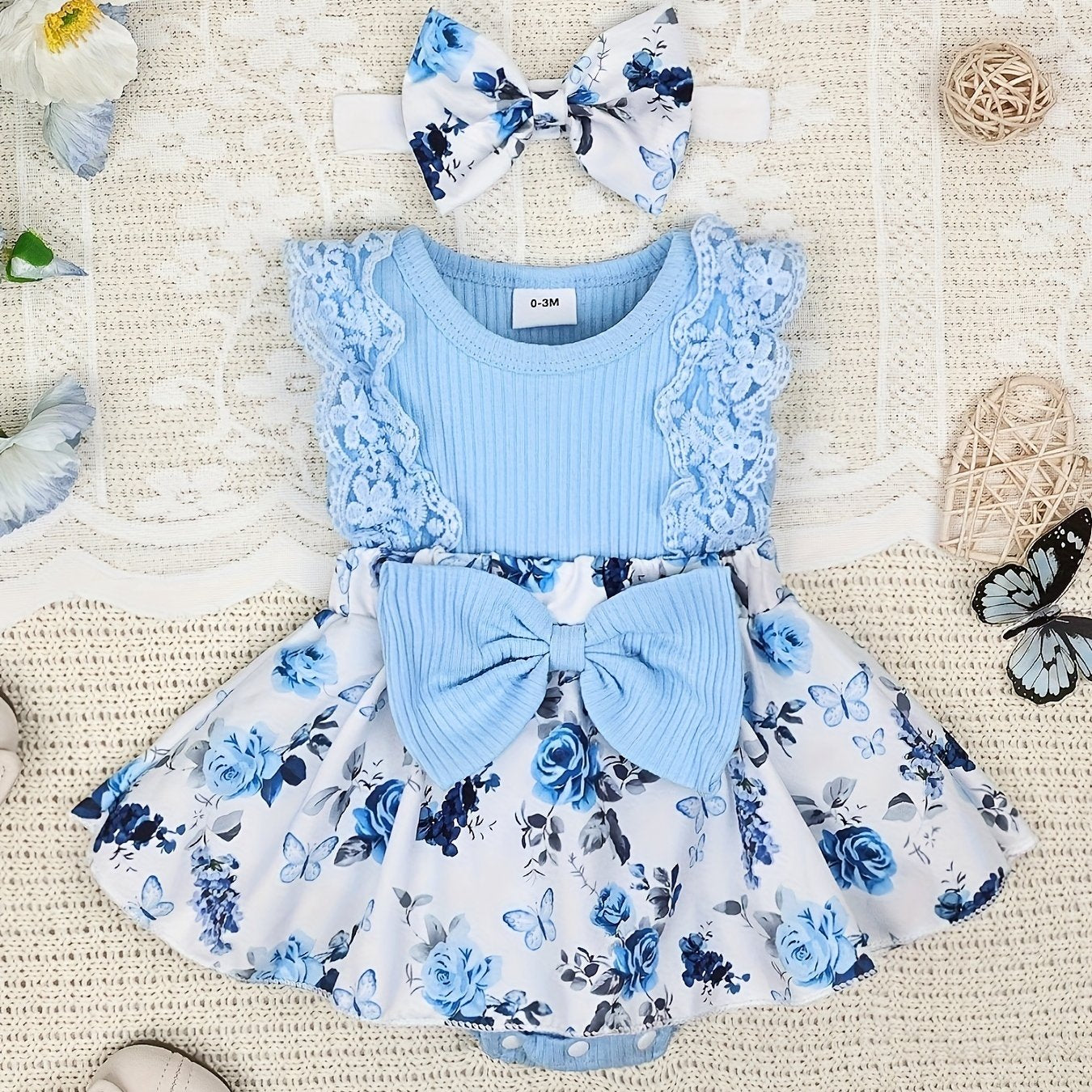Baby Girl's Dressy Romper Dress - Random Print, Soft Cotton Knit Fabric - Summer Outfits | Hand Wash or Dry Clean | Regular Fit