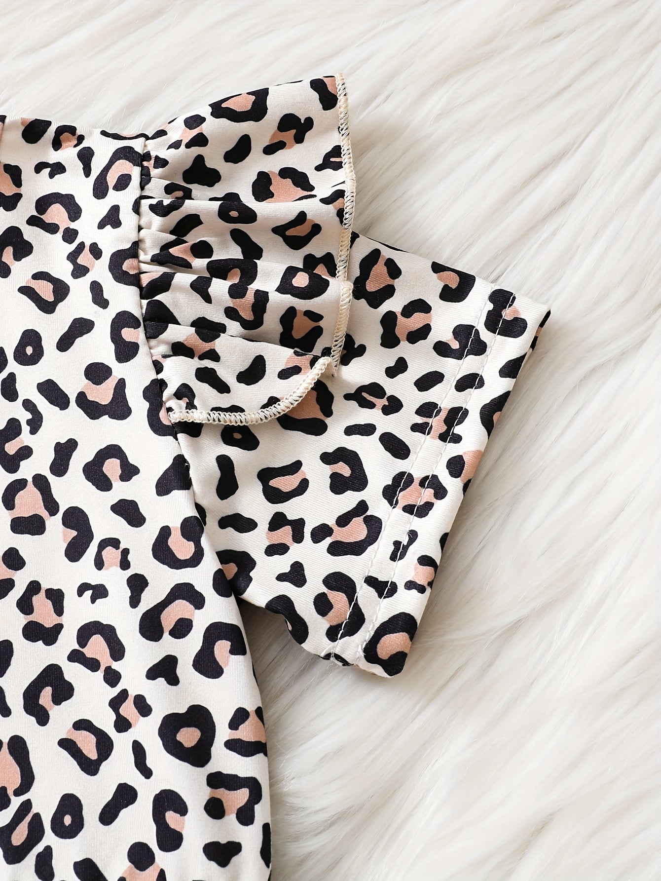 Toddler Girls 2pcs Leopard Print Outfits Flutter Trim Short Sleeve Top + Pants Set Summer Party Gift