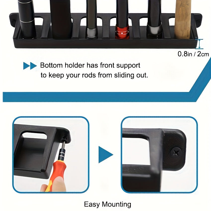 2pcs Black ABS Fishing Rod Holder - Wall-Mounted, High-Density Foam Grip Storage Box with Multiple Compartments for Garage and Sports Equipment Organization, Durable Foam Handle, Fishing Rod Rack