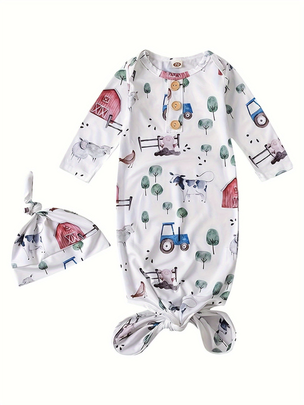Newborn Baby Boys Girls Gown, Unisex Babies' Cotton Clothing With Hat Outfits