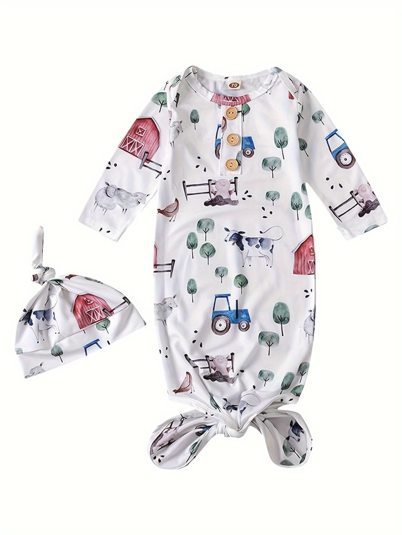 Newborn Baby Boys Girls Gown, Unisex Babies' Cotton Clothing With Hat Outfits
