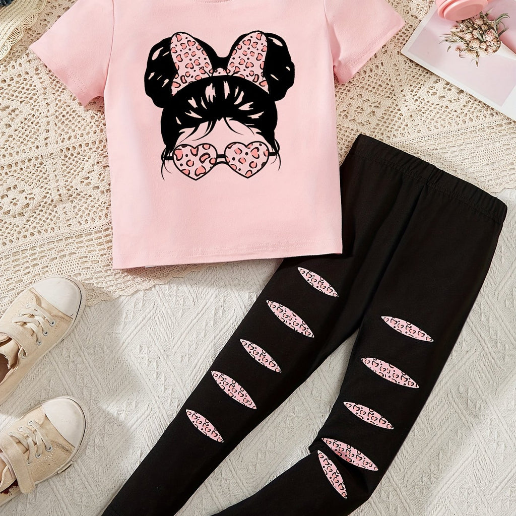 2pcs Cartoon Girl Graphic Outfits Girls Comfy Pullover + Pants Set For Outdoor