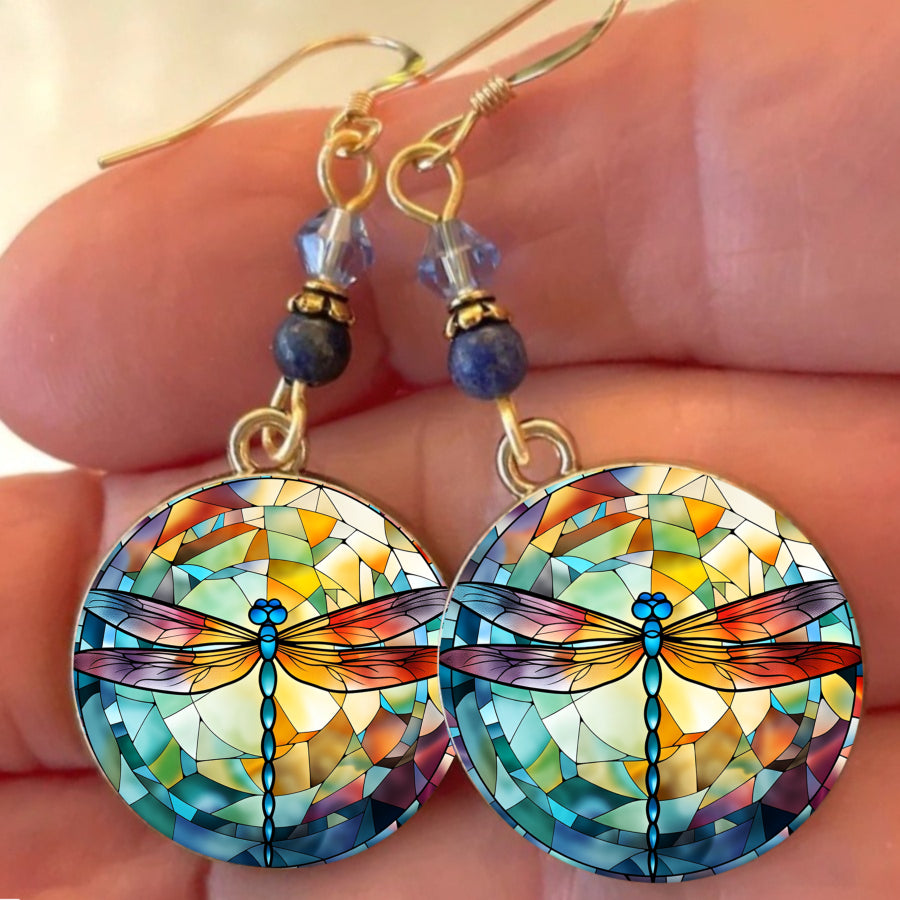 2pcs Dragonfly Earrings Stained Glass Earrings Nature Earrings Artistic Earrings Round Earrings Insect Earrings Jewelry Accessories Unique Jewelry Christmas Gifts Valentine Gifts Everyday Gifts Spring Gifts