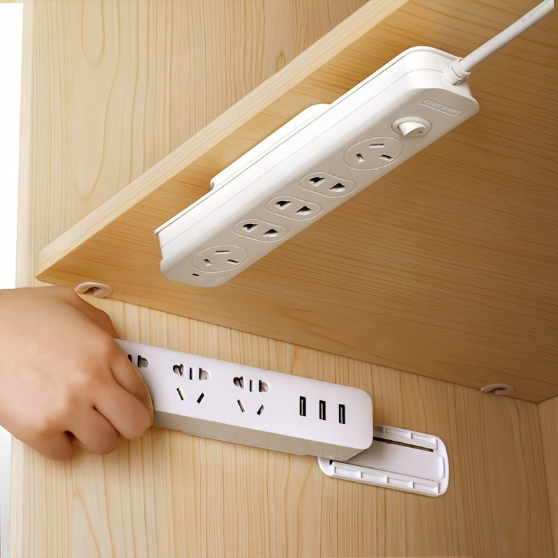5pcs No Drill Wall-Mounted Plastic Power Strip Organizer - Removable Adhesive Multi-Purpose Storage Rack for Router, Remote Control & Cable Management, Durable Space-Saving Design for Home/Office, Office Organization, Minimal