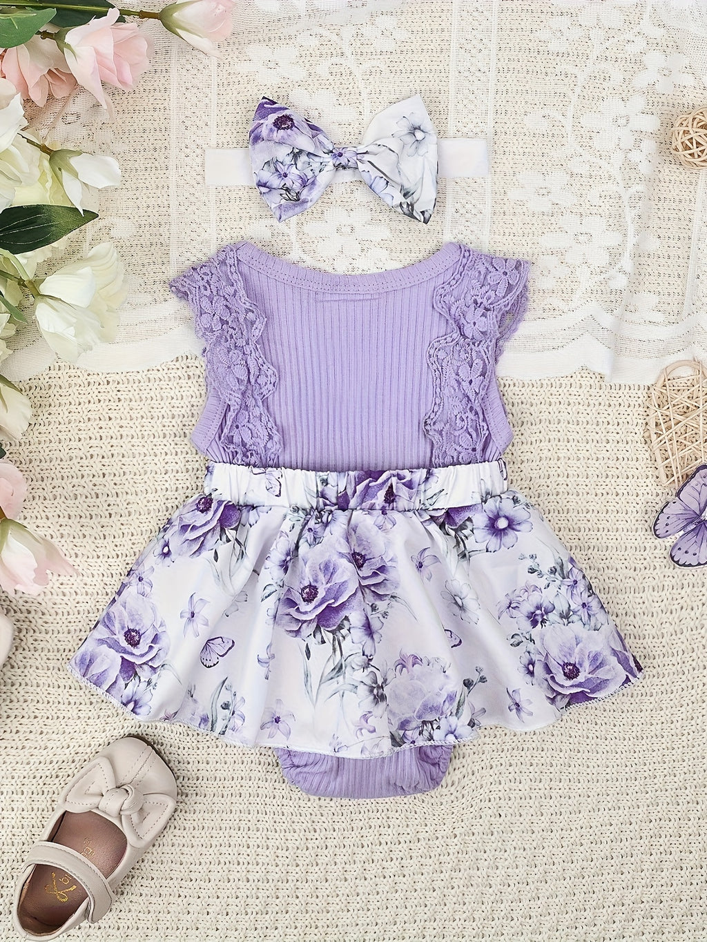 Baby Girl's Dressy Romper Dress - Random Print, Soft Cotton Knit Fabric - Summer Outfits | Hand Wash or Dry Clean | Regular Fit