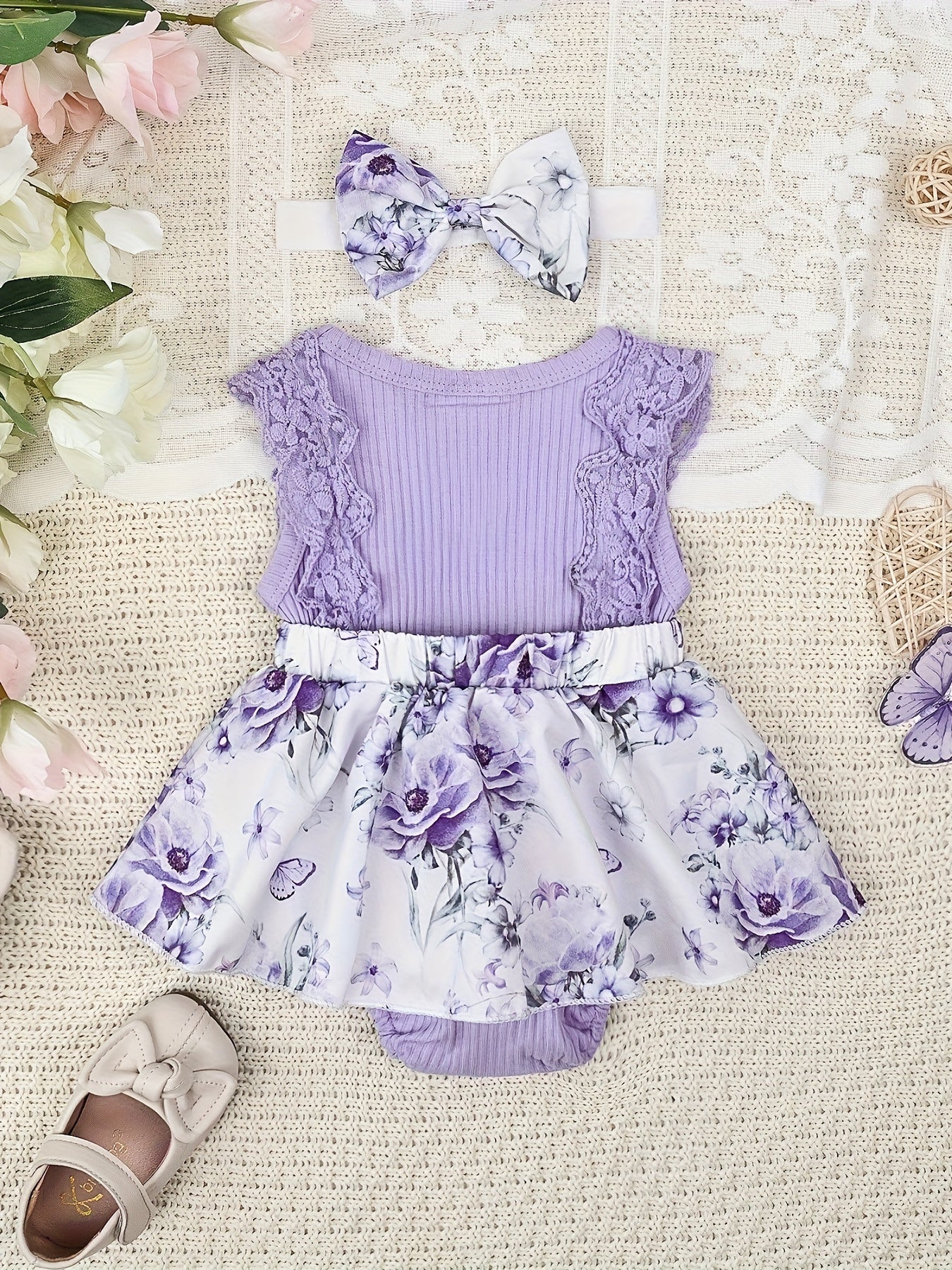 Baby Girl's Dressy Romper Dress - Random Print, Soft Cotton Knit Fabric - Summer Outfits | Hand Wash or Dry Clean | Regular Fit
