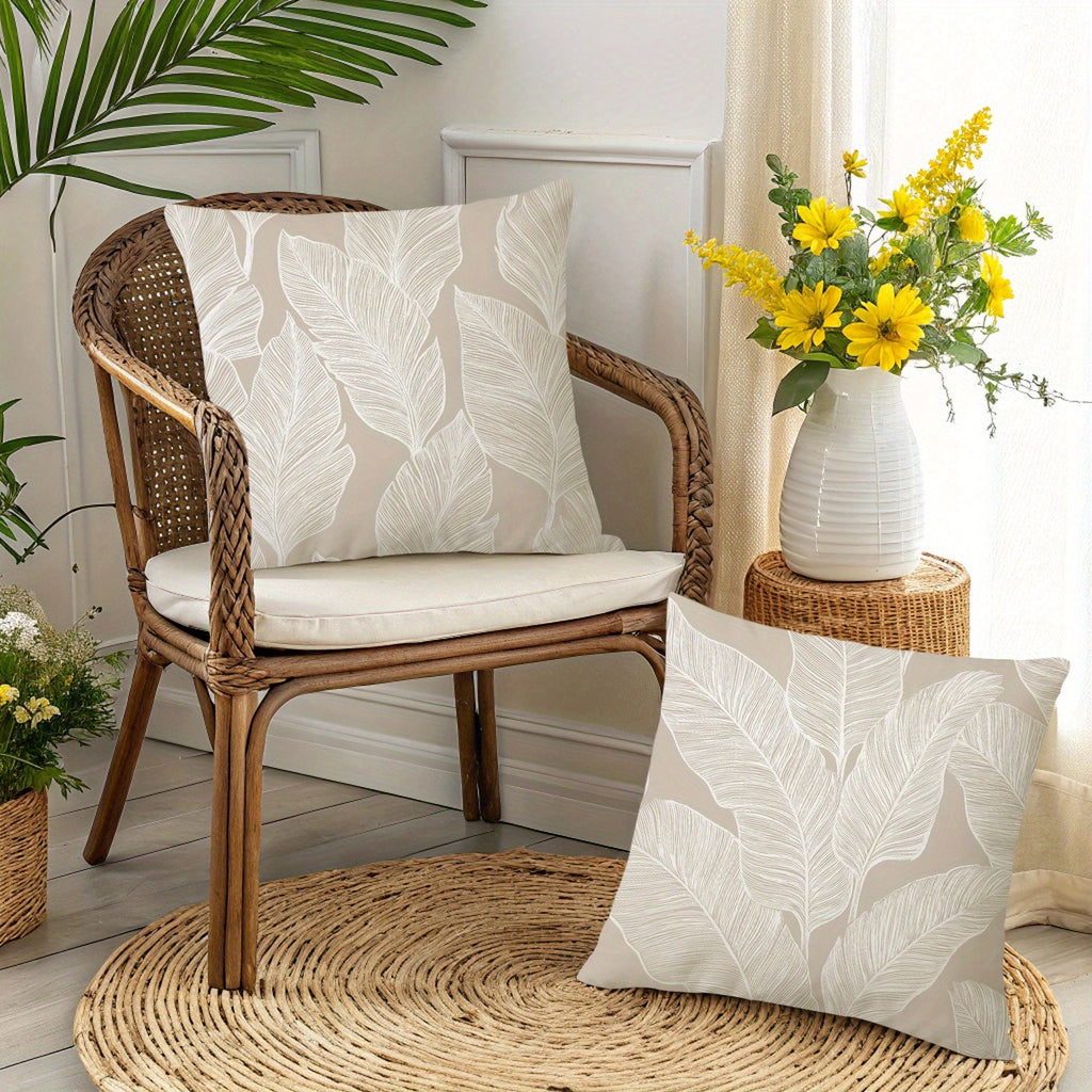 4pcs Printed Pillow Cover Set, Leaf Pattern Cushions for Bedroom Sofa, Creating a Cozy Rest Atmosphere, Adding Natural Comfort to Home, A Thoughtful Companion for Relaxation, 17.7x17.7 Inches, Zipper Closure, Machine Washable