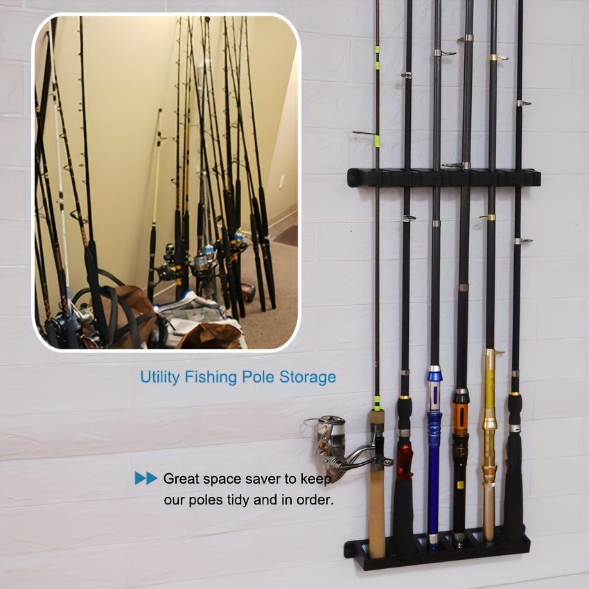 2pcs Black ABS Fishing Rod Holder - Wall-Mounted, High-Density Foam Grip Storage Box with Multiple Compartments for Garage and Sports Equipment Organization, Durable Foam Handle, Fishing Rod Rack