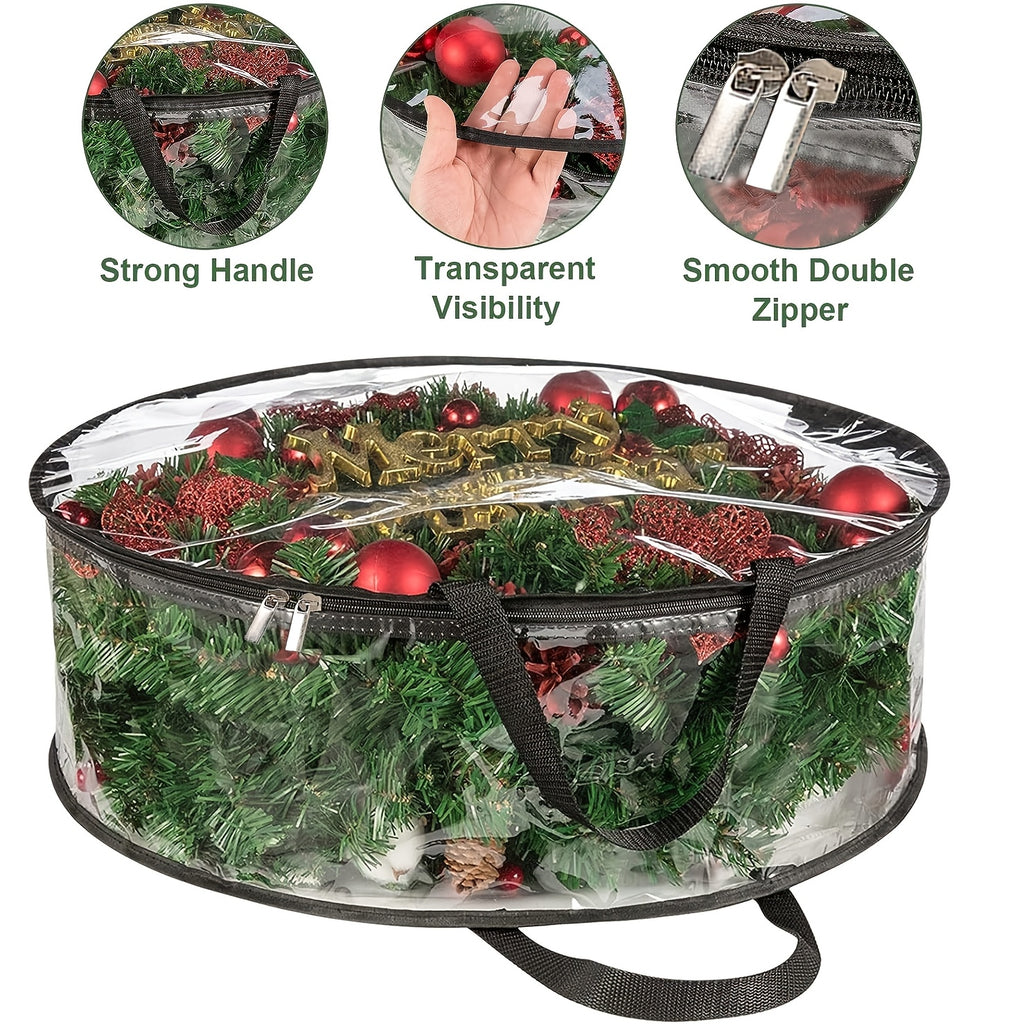 4pcs Transparent Wreath Storage Bag, 24 Inch/ 30 Inch Christmas Wreath Storage Containers, Heavy-duty PVC Garland Protector With Handle For Seasonal Christmas Wreaths Storage And Organization, Organizer Supplies Winter Christ