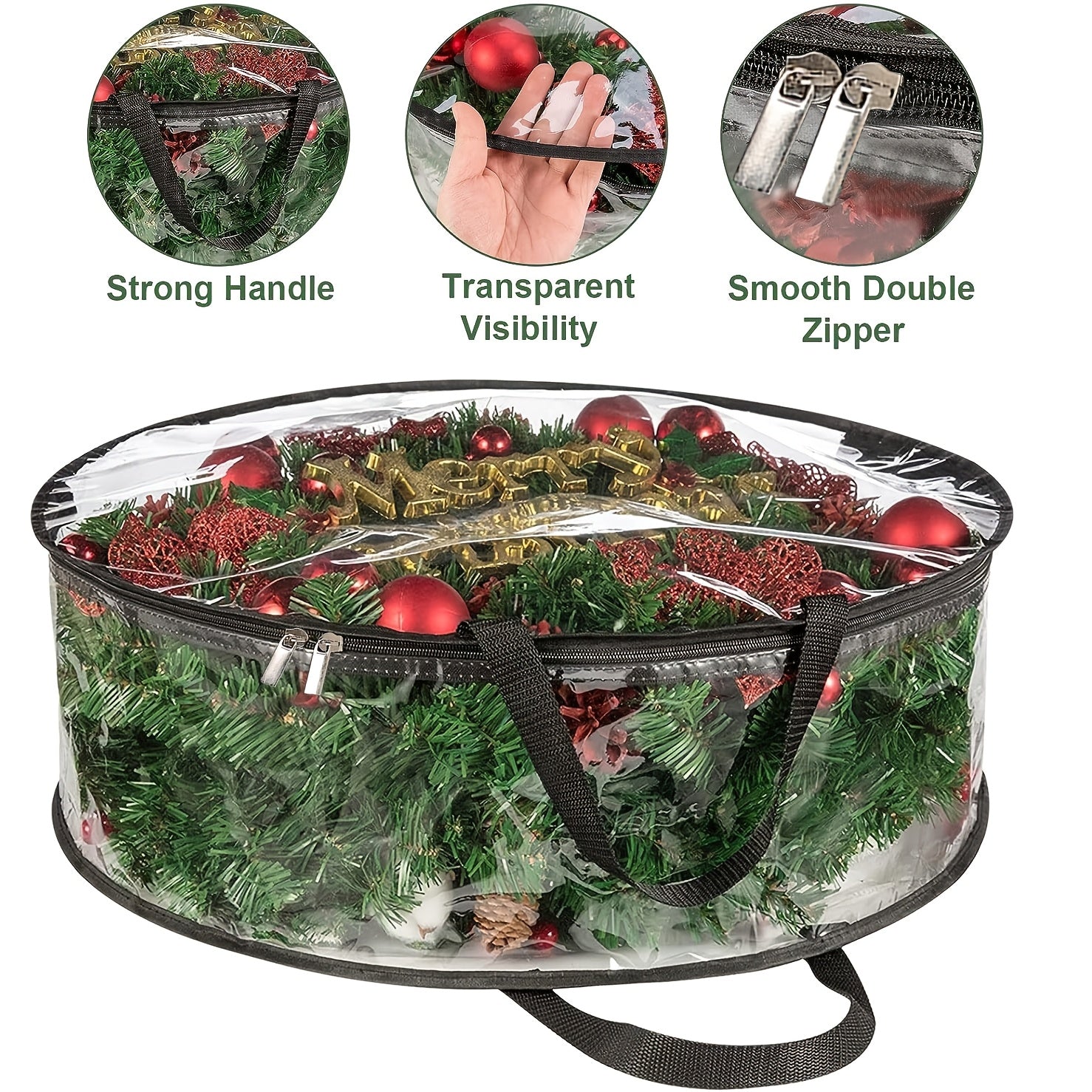 4pcs Transparent Wreath Storage Bag, 24 Inch/ 30 Inch Christmas Wreath Storage Containers, Heavy-duty PVC Garland Protector With Handle For Seasonal Christmas Wreaths Storage And Organization, Organizer Supplies Winter Christ