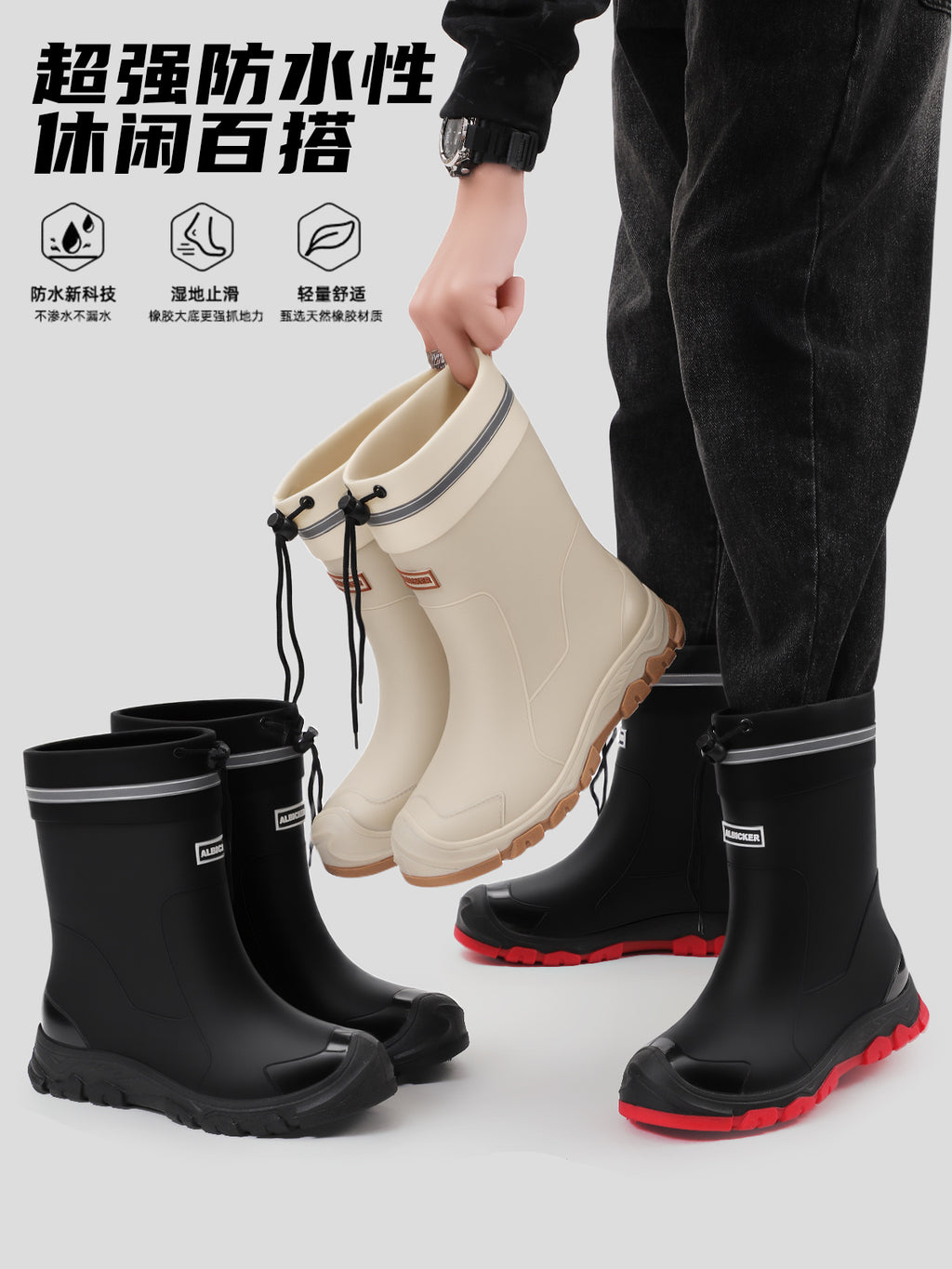 Women's High-end High Quality Rain Boots, Mid-calf Non-slip Rubber Rain Boots with Lightweight Cushioned Soles, Comfortable and Breathable, Suitable for Outdoor Walking, Gardening, and Various Weather Conditions