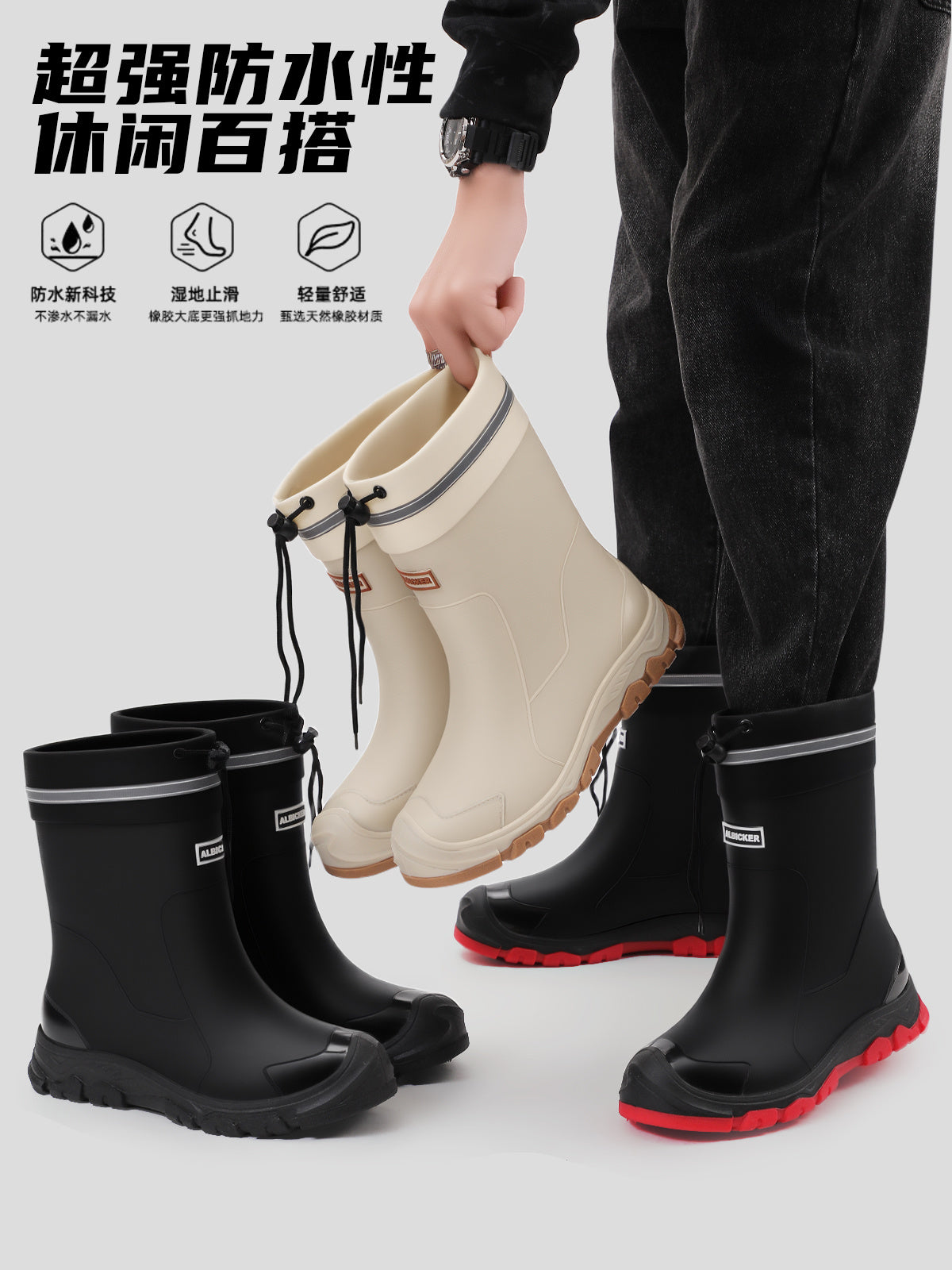 Women's High-end High Quality Rain Boots, Mid-calf Non-slip Rubber Rain Boots with Lightweight Cushioned Soles, Comfortable and Breathable, Suitable for Outdoor Walking, Gardening, and Various Weather Conditions