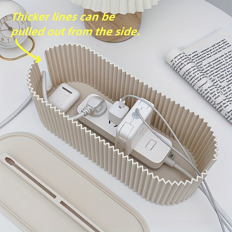 1pc High-Capacity Cable Storage Box - Space-Saving Desktop Cord Organizer with Lid for Office, Home Office, Living Room, and Home Storage & Organization