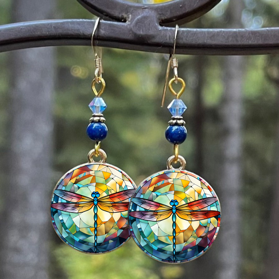 2pcs Dragonfly Earrings Stained Glass Earrings Nature Earrings Artistic Earrings Round Earrings Insect Earrings Jewelry Accessories Unique Jewelry Christmas Gifts Valentine Gifts Everyday Gifts Spring Gifts