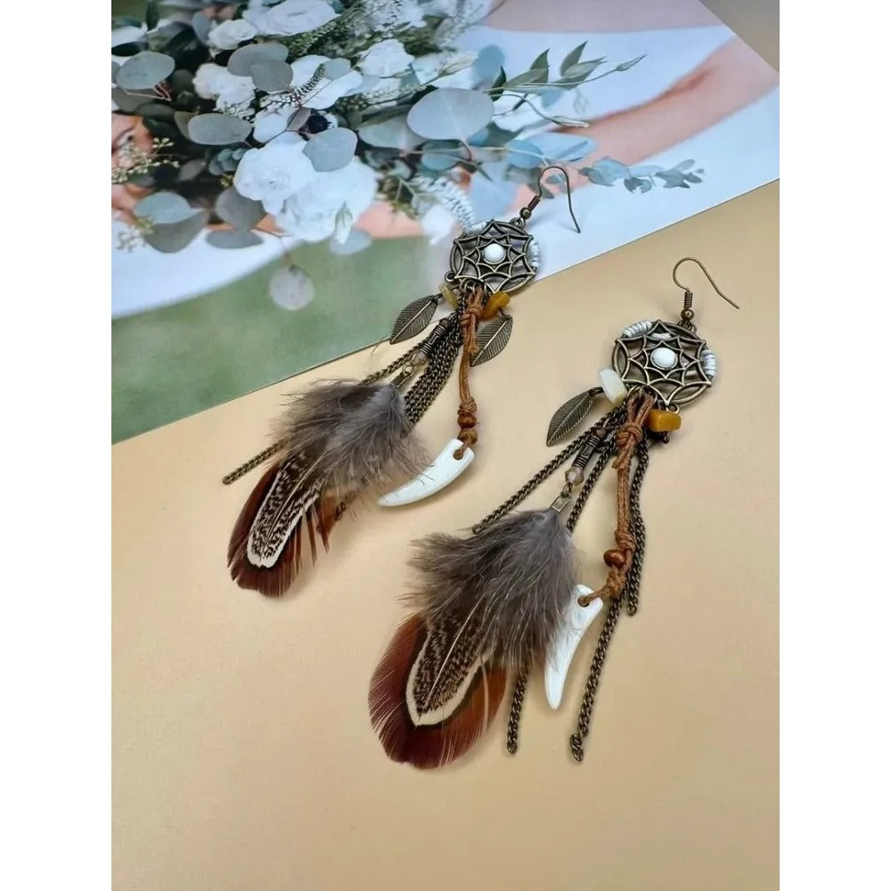 Women' Bohemian Long Tassel Earrings with Hollow Leaf Pendant - Vintage Western Suitable for Parties, Proms, Music Festivals, Holiday Wear & Everyday Accessories - Leaf for - Style