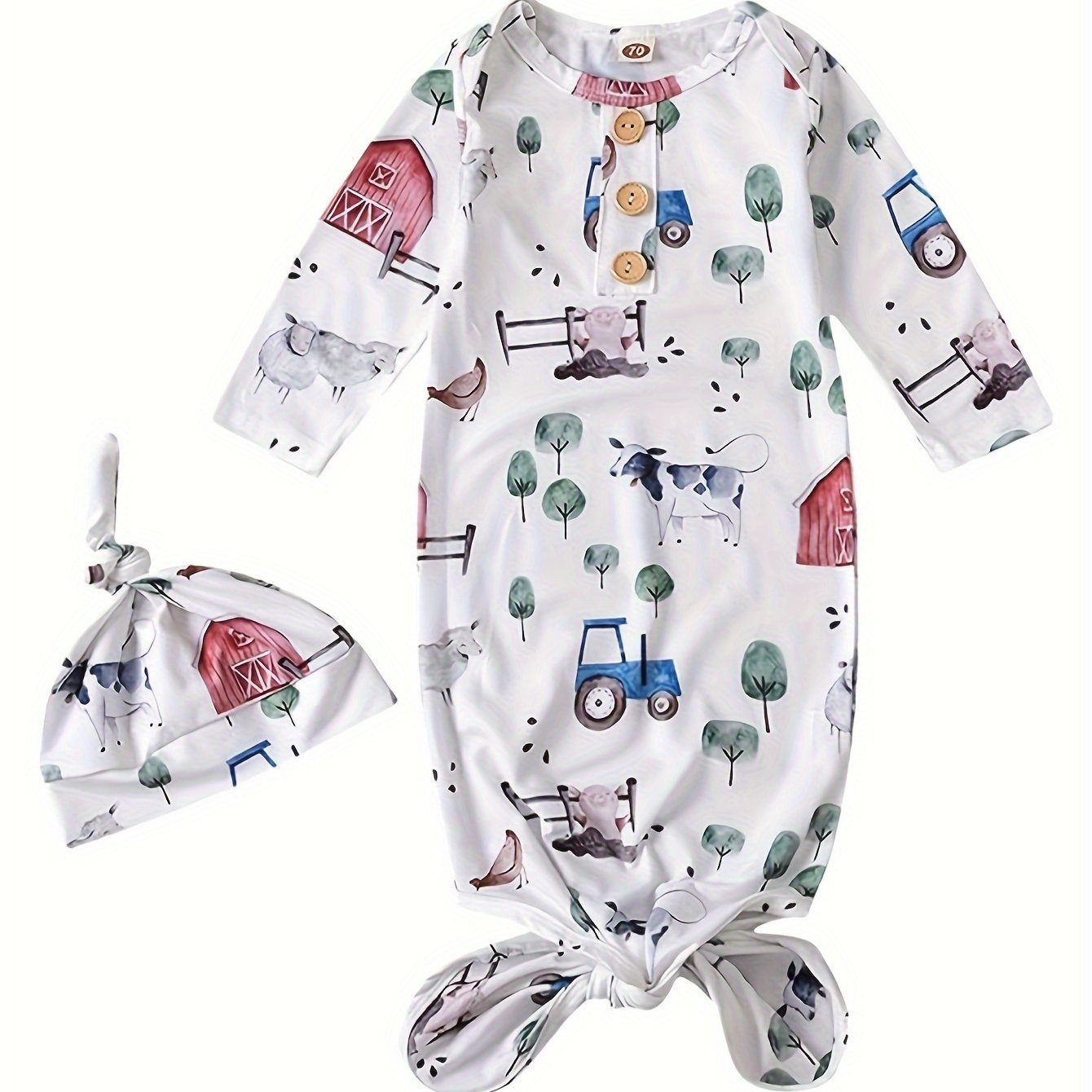 Newborn Baby Boys Girls Gown, Unisex Babies' Cotton Clothing With Hat Outfits