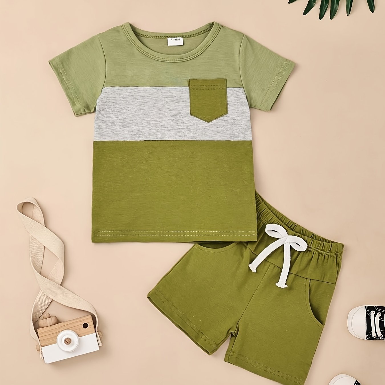 Baby Boy Clothes Toddler Boy Summer Outfits Short Sleeve Patchwork Top T-shirt & Pocket Pant Set 2 Piece 12 Months-4T