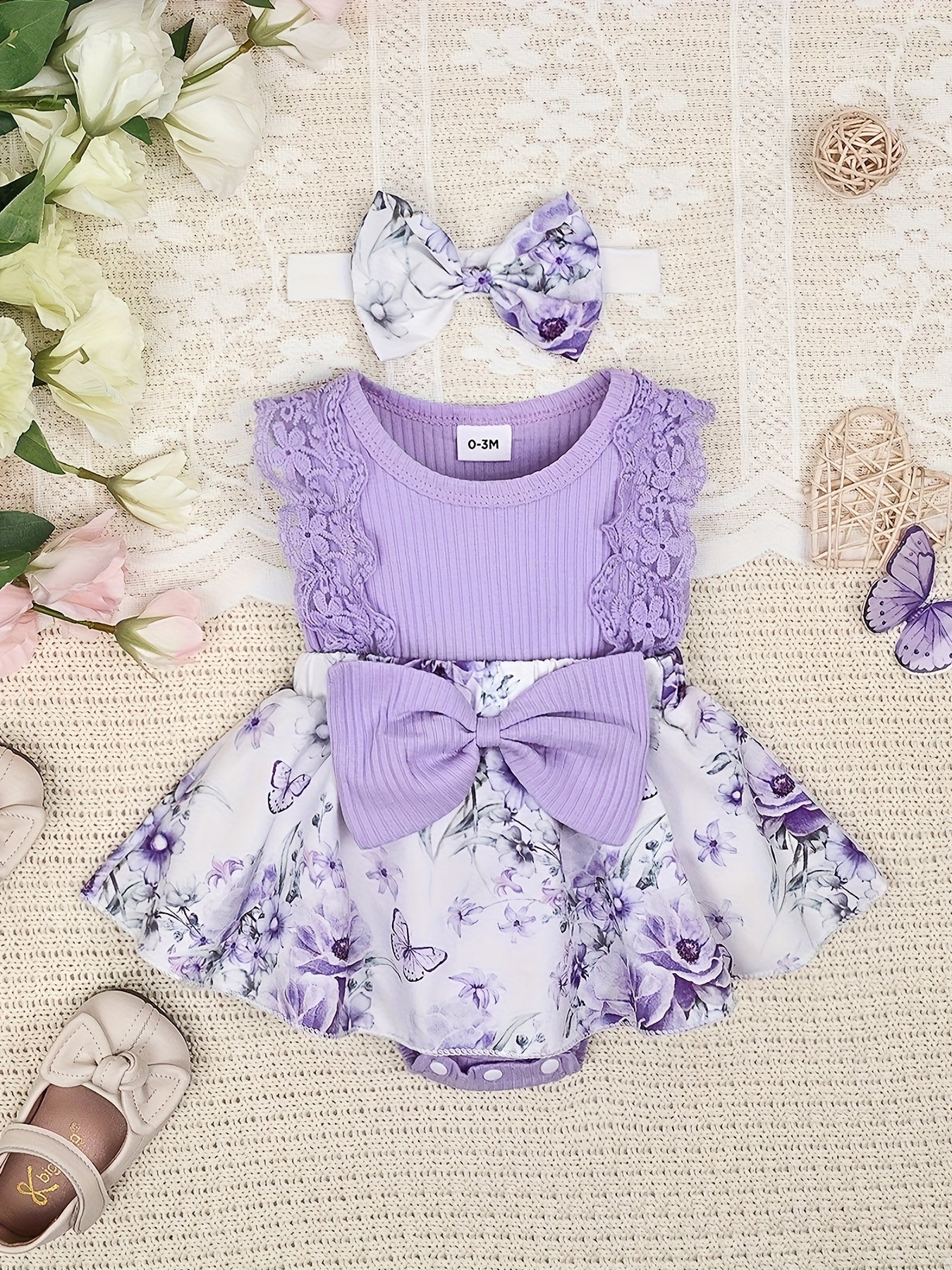 Baby Girl's Dressy Romper Dress - Random Print, Soft Cotton Knit Fabric - Summer Outfits | Hand Wash or Dry Clean | Regular Fit