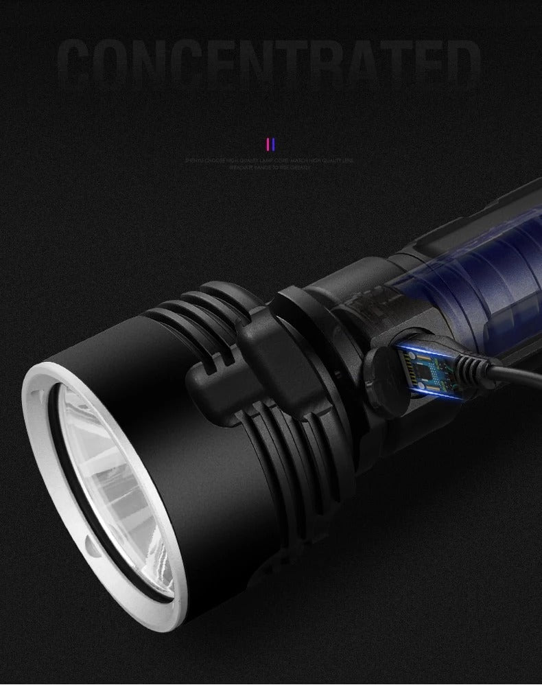 Super Bright Rechargeable LED Flashlight | 20W Outdoor Tactical Torch