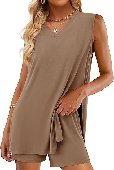 Casual Fashion V-neck Sleeveless Top And Shorts Set With Pockets