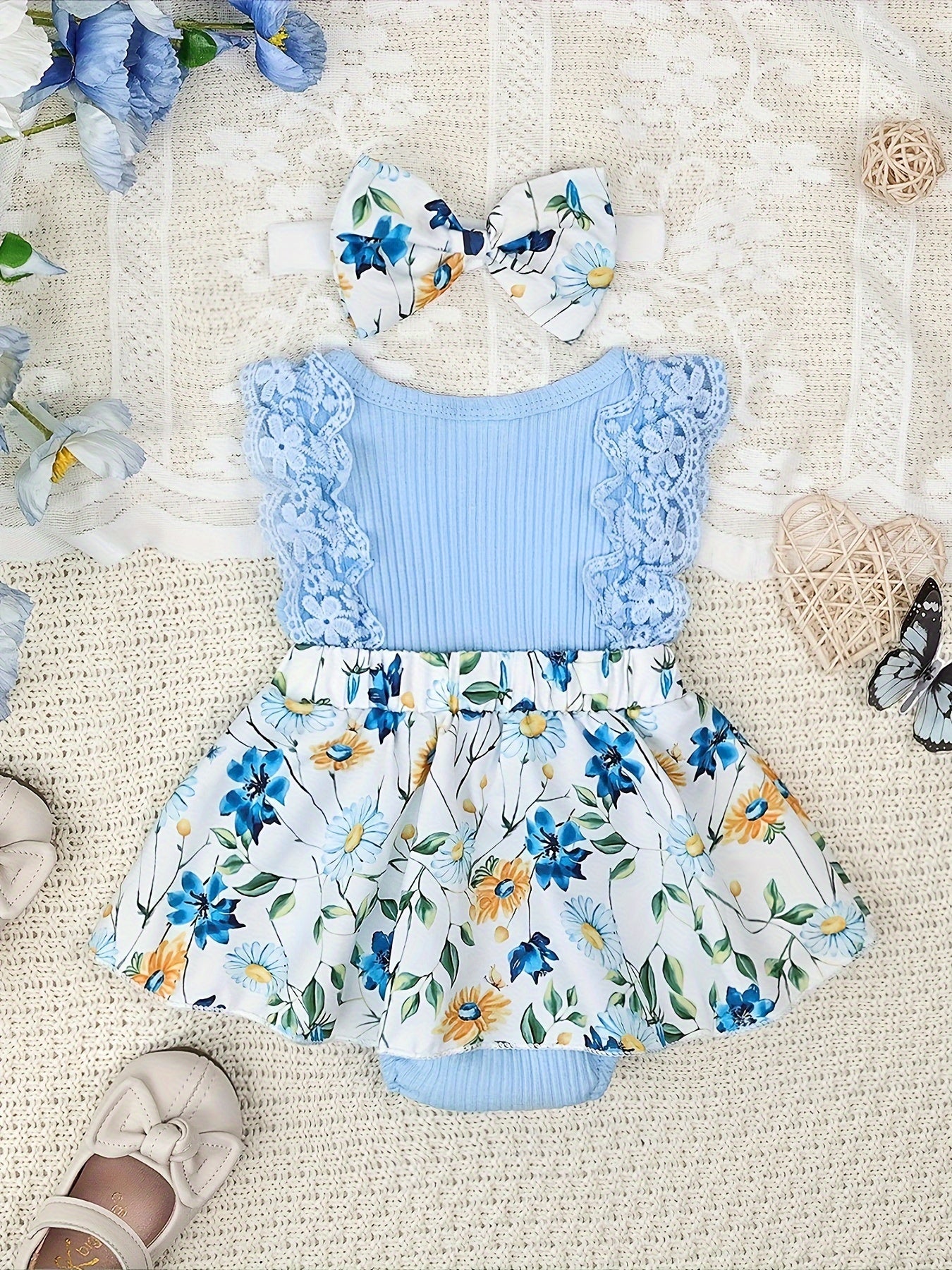 Baby Girl's Dressy Romper Dress - Random Print, Soft Cotton Knit Fabric - Summer Outfits | Hand Wash or Dry Clean | Regular Fit