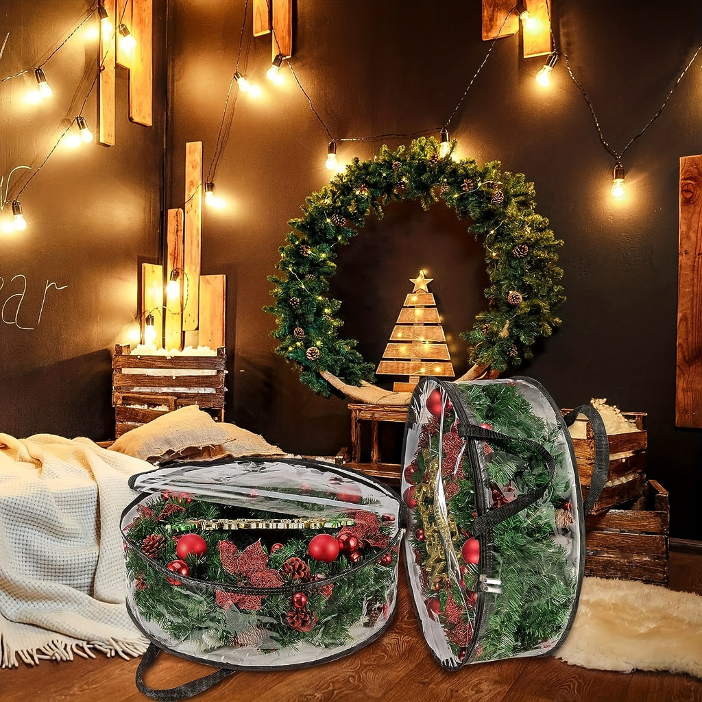 4pcs Transparent Wreath Storage Bag, 24 Inch/ 30 Inch Christmas Wreath Storage Containers, Heavy-duty PVC Garland Protector With Handle For Seasonal Christmas Wreaths Storage And Organization, Organizer Supplies Winter Christ