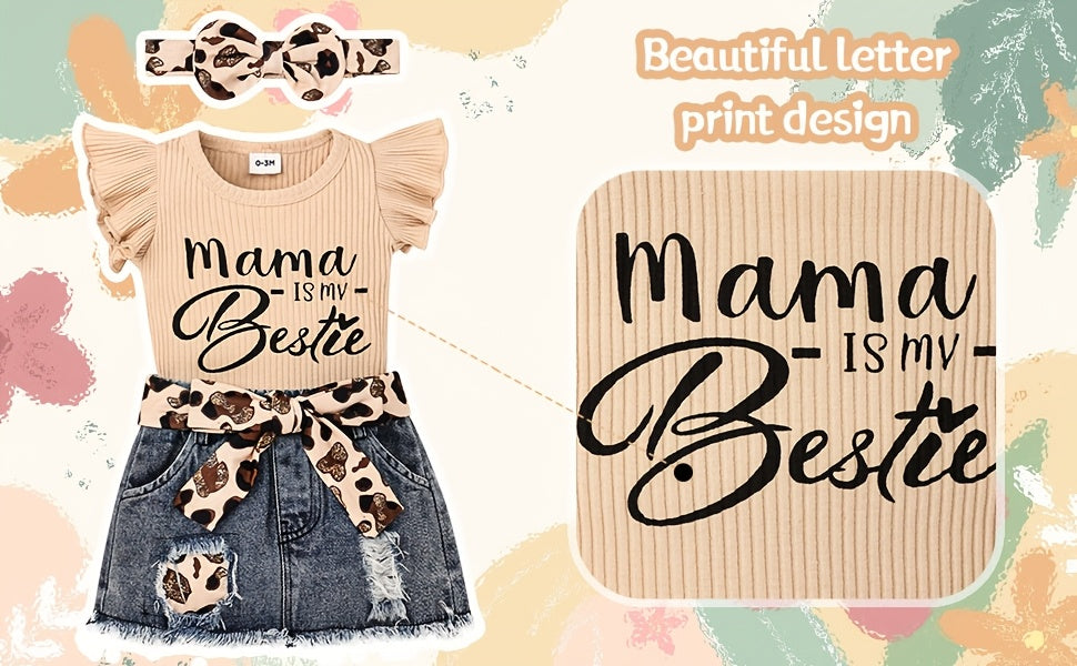 Baby Girl Clothes Newborn Romper Ruffle Sleeve Short Jeans Skirt With Headband Infant Outfits Set 0-18 Months, for Outdoor