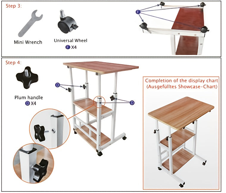 Height-Adjustable Mobile Table with Lockable Wheels, Reinforced Frame Folding Side Table, Black And White Handmade Art Workstation, Small Space Storage Table for Bedroom, Living Room, Or Study, Ideal Gift for Crafters, Artist
