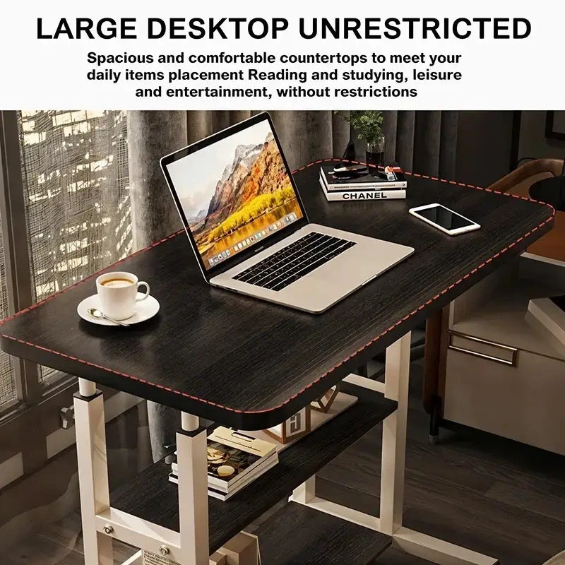 Height-Adjustable Mobile Table with Lockable Wheels, Reinforced Frame Folding Side Table, Black And White Handmade Art Workstation, Small Space Storage Table for Bedroom, Living Room, Or Study, Ideal Gift for Crafters, Artist